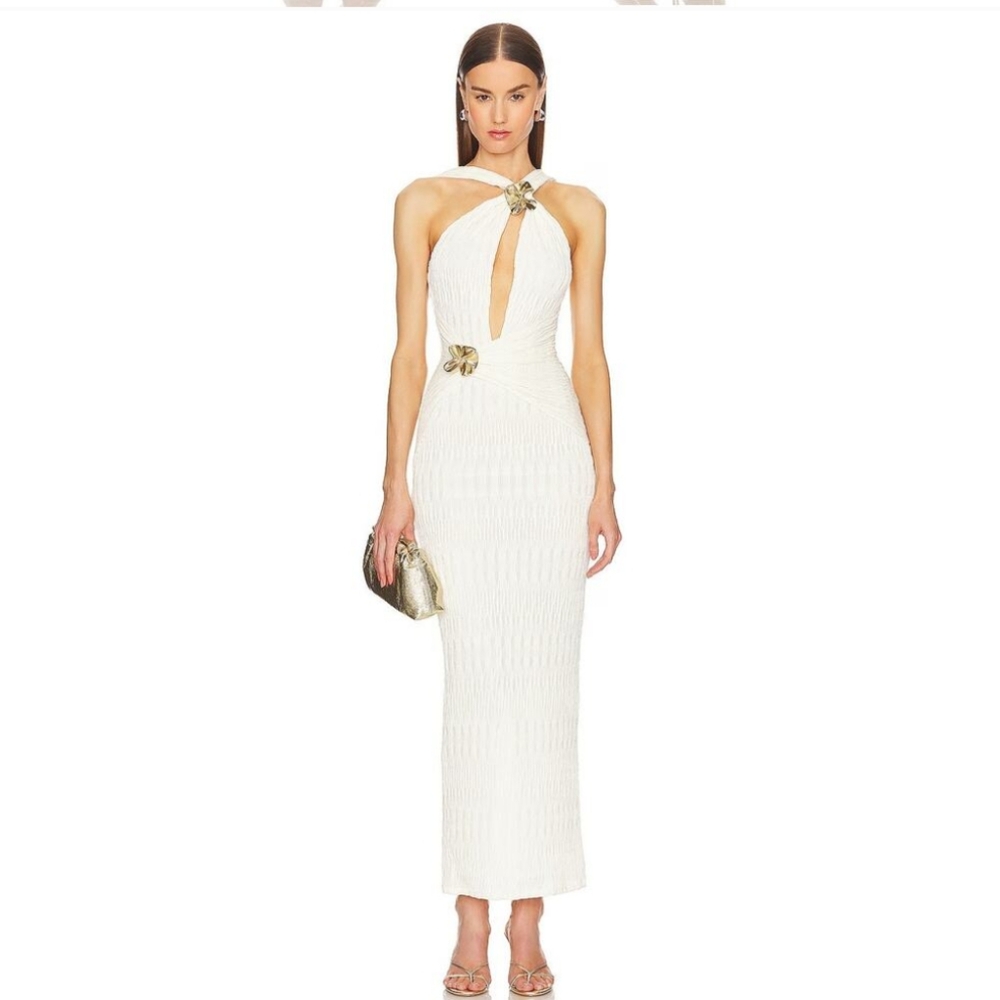 Michael Costello White Backless Sheath Dress